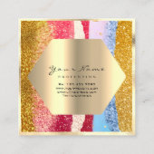 Rose Gold Glitter Makeup Artist Logo Strokes Lash Square Business Card (Back)