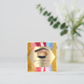 Rose Gold Glitter Makeup Artist Logo Strokes Lash Square Business Card (Standing Front)