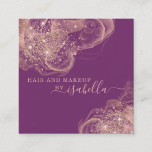 Rose Gold Glitter Makeup Artist Plum Square Business Card