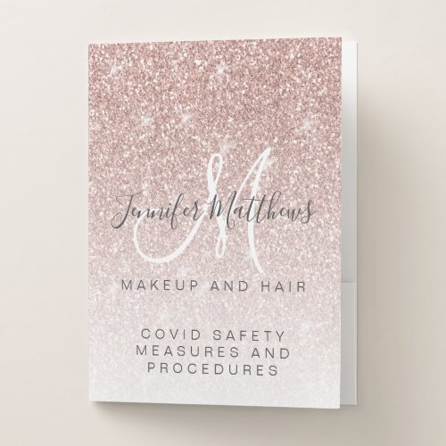 Rose Gold Glitter Makeup Hair COVID Safety Guide Pocket Folder