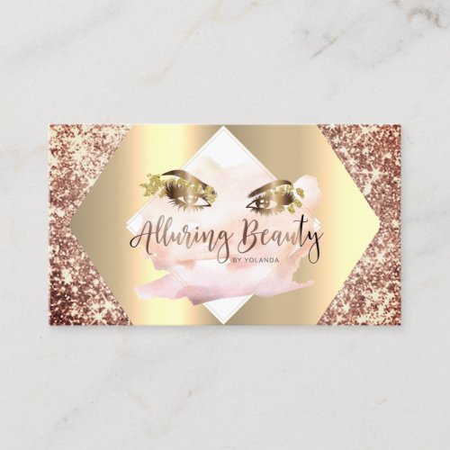 Rose Gold Glitter Makeup Lashes Alluring Beauty Business Card