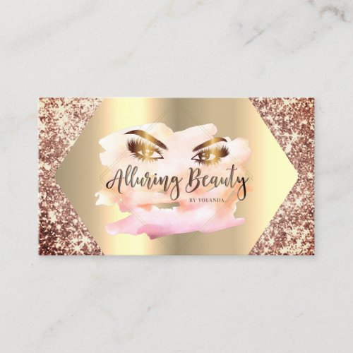 Rose Gold Glitter Makeup Lashes Alluring Beauty Business Card