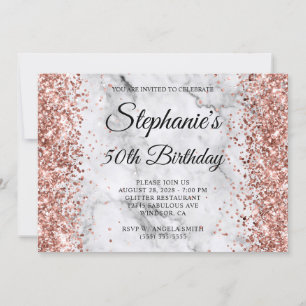 Rose Gold Glitter Marble 50th Birthday Invitation
