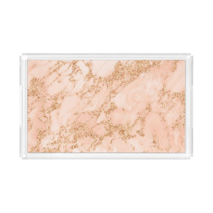 Rose gold glitter marble abstract acrylic tray