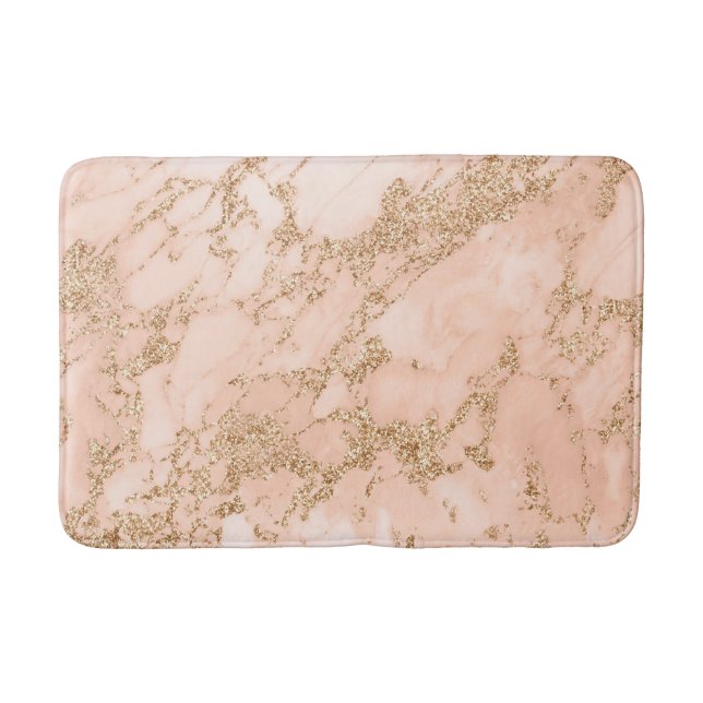 Rose gold glitter marble abstract bath mat (Front)