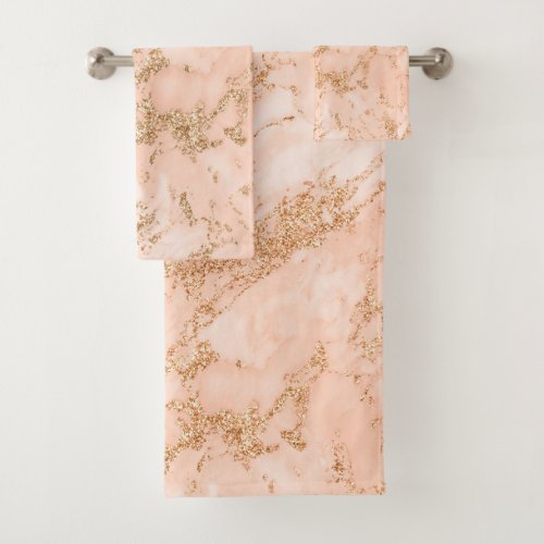 Rose gold glitter marble abstract bath towel set