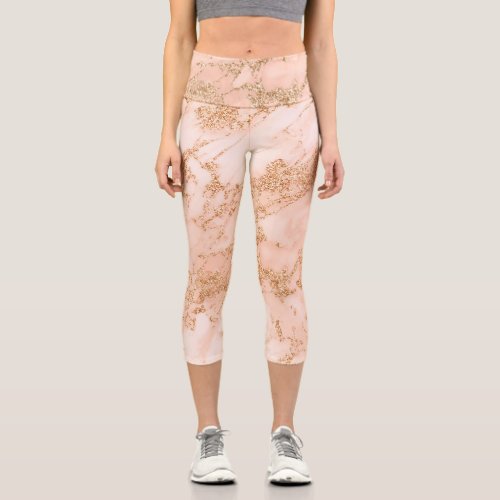 Rose gold glitter marble abstract capri leggings