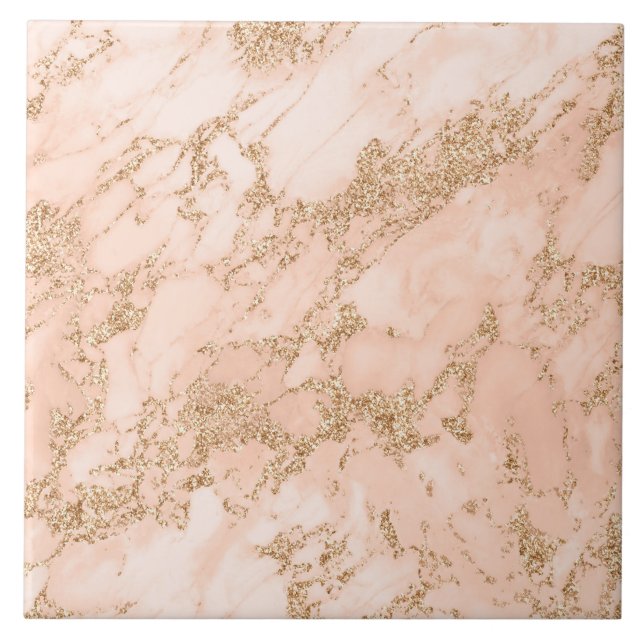 Rose gold glitter marble abstract ceramic tile (Front)