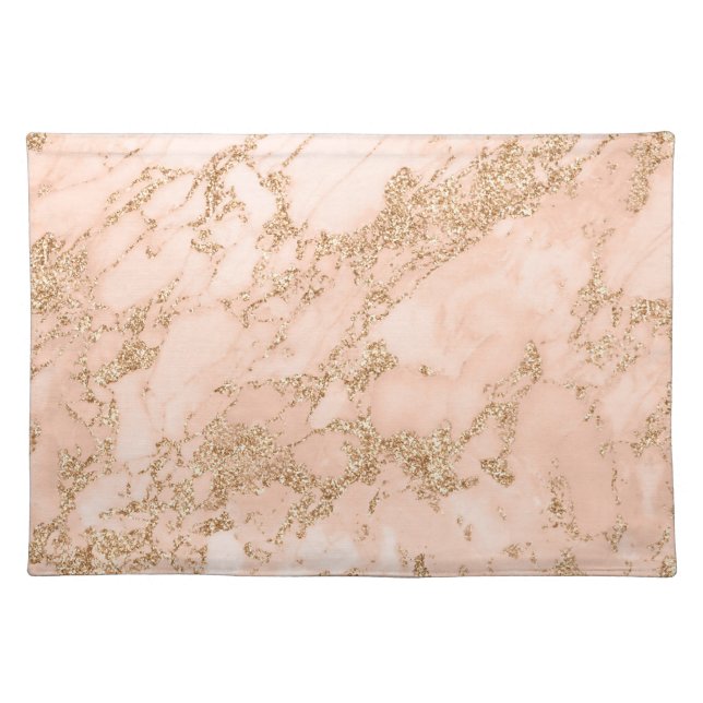Rose gold glitter marble abstract cloth placemat (Front)