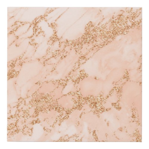 Rose gold glitter marble abstract faux canvas print