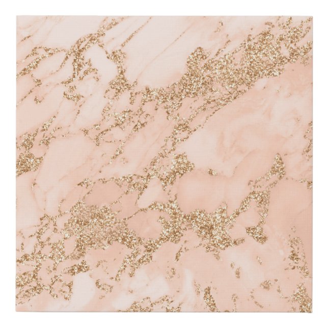 Rose gold glitter marble abstract faux canvas print (Front)