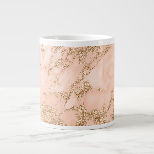 Rose gold glitter marble abstract giant coffee mug (Front)