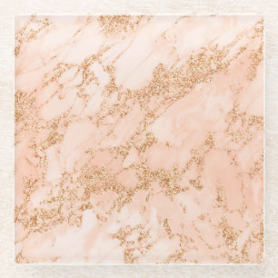 Rose gold glitter marble abstract glass coaster