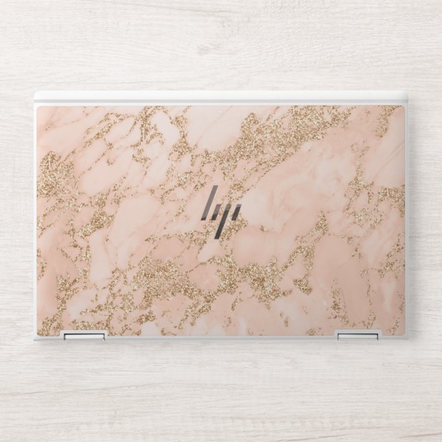 Rose gold glitter marble abstract HP laptop skin (Front)