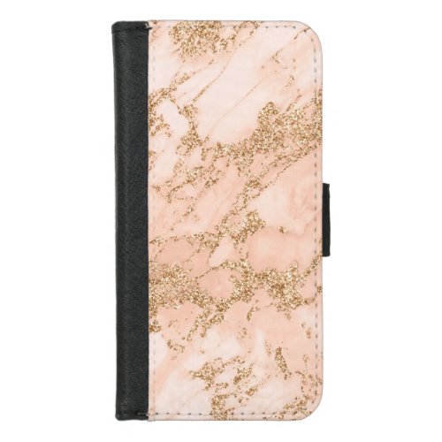 Rose gold glitter marble abstract iPhone 87 wallet case