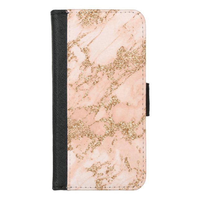 Rose gold glitter marble abstract iPhone wallet case (Front)