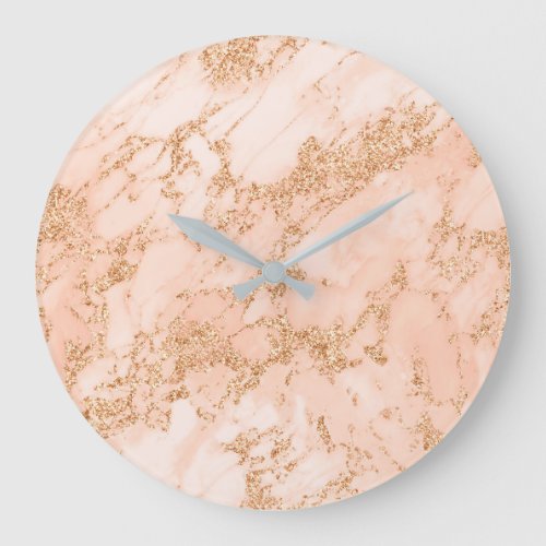 Rose gold glitter marble abstract large clock