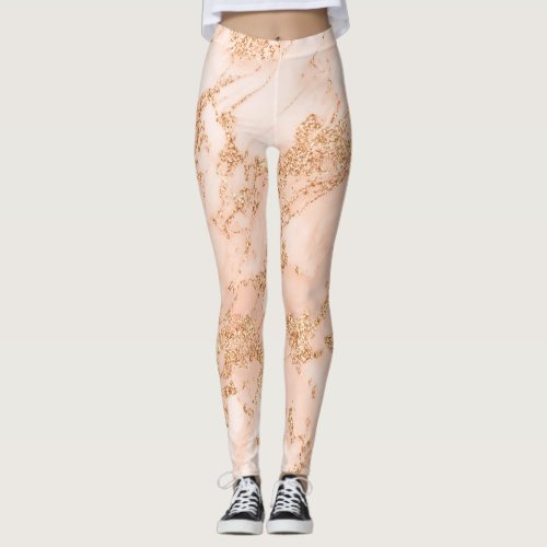 Rose gold glitter marble abstract leggings