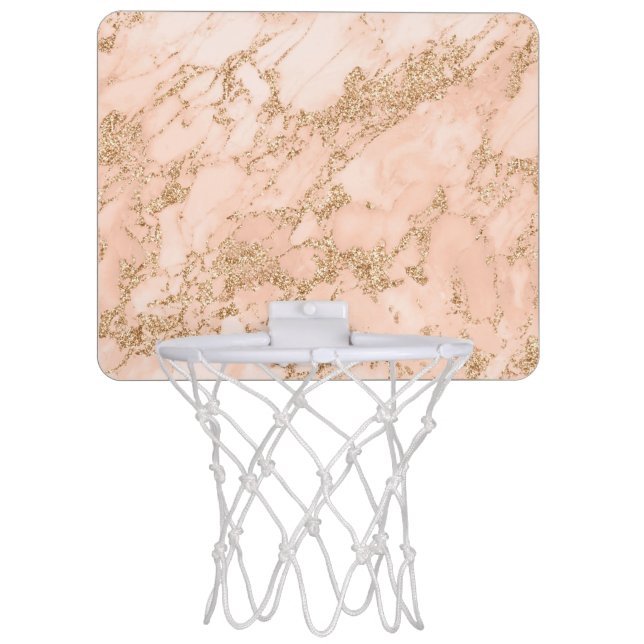 Rose gold glitter marble abstract mini basketball hoop (Front)