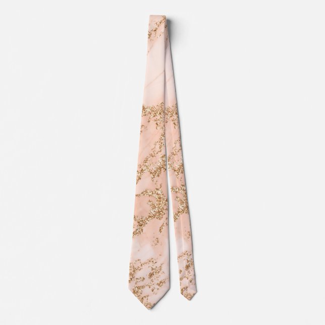 Rose gold glitter marble abstract neck tie (Front)