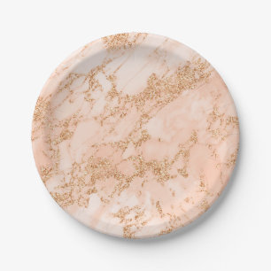 Rose gold glitter marble abstract paper plates