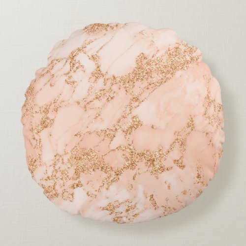 Rose gold glitter marble abstract round pillow