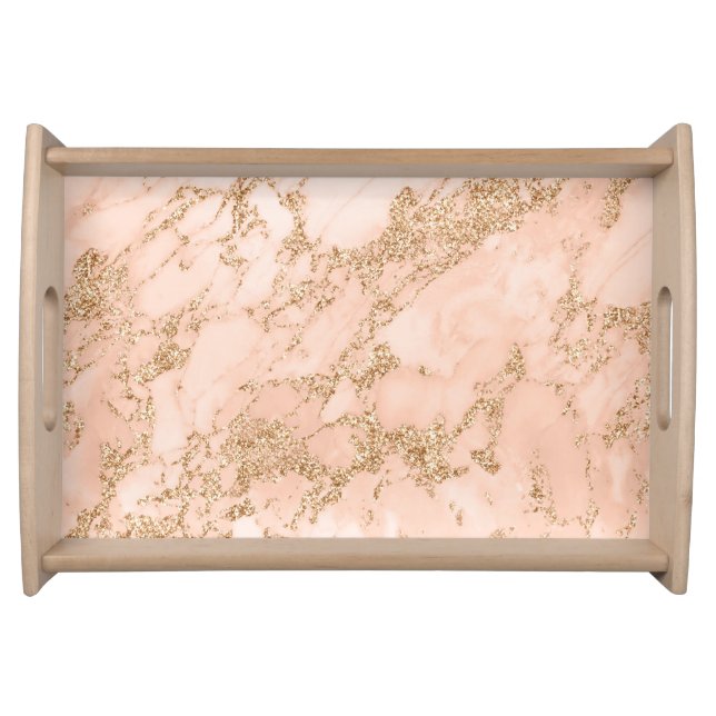 Rose gold glitter marble abstract serving tray (Front)