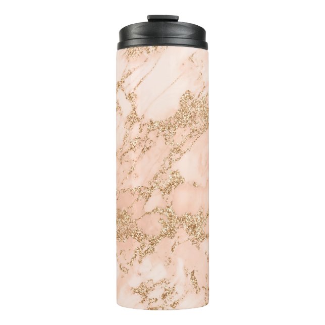 Rose gold glitter marble abstract thermal tumbler (Front)