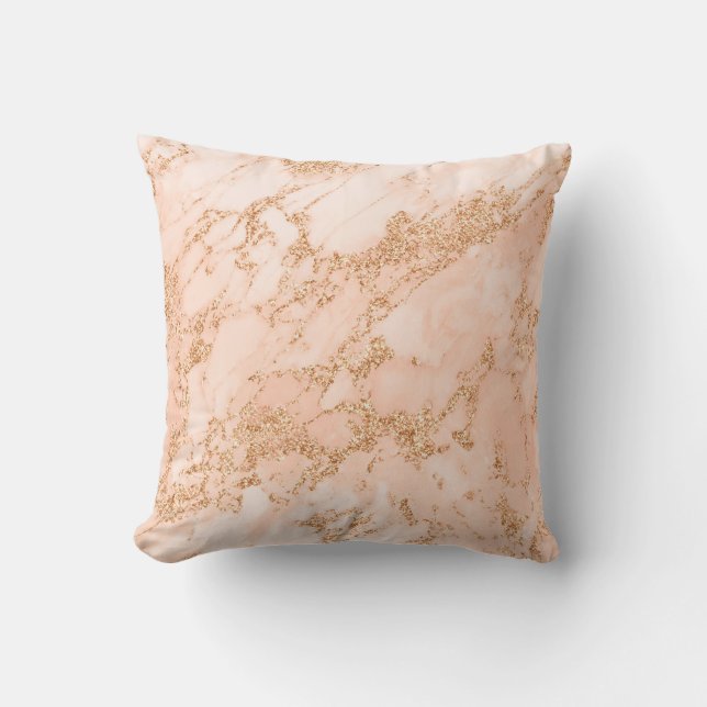 Rose gold glitter marble abstract throw pillow (Front)