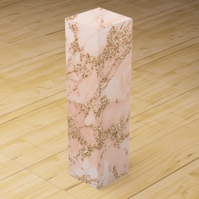Rose gold glitter marble abstract wine box (Front)