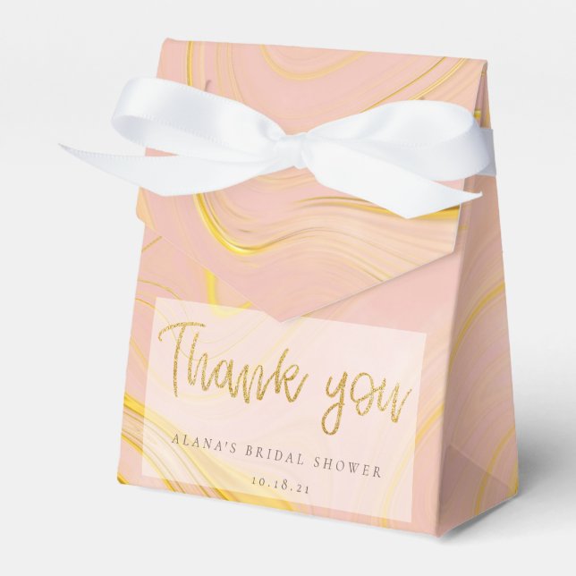 Rose Gold Glitter Marble Agate Bridal Shower Favor Boxes (Front Side)
