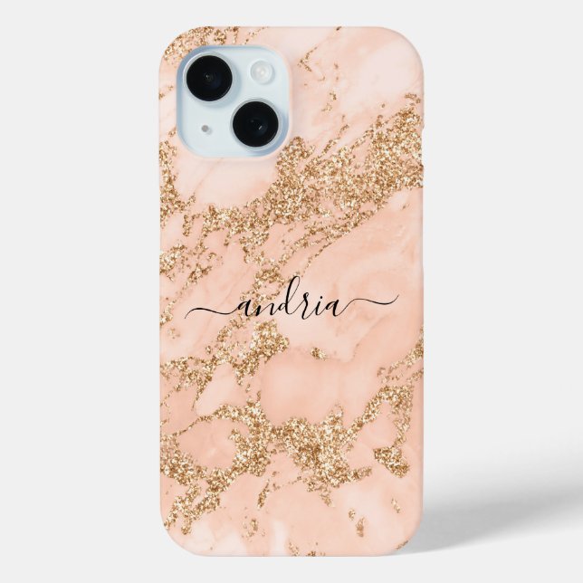 Rose Gold Glitter Marble, Black Script Name Case-Mate iPhone Case (Back)