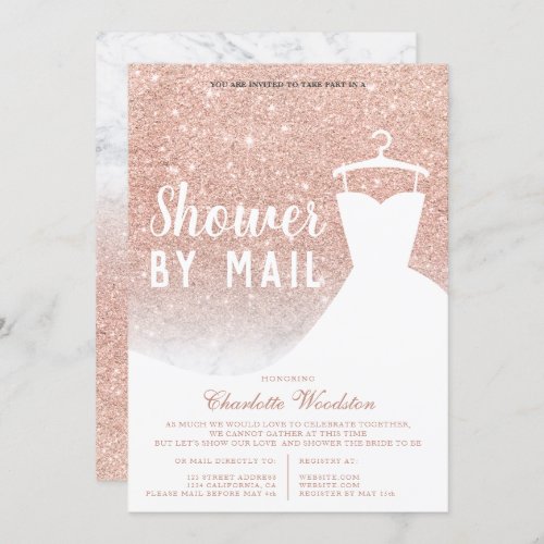 Rose gold glitter marble Bridal shower by mail Invitation