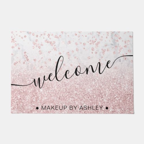 rose gold glitter marble confetti chic welcome doormat