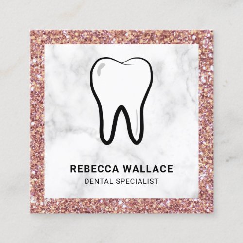 Rose Gold Glitter Marble Dental Clinic Dentist Square Business Card