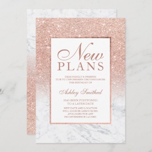 Rose gold glitter marble elegant chic new plans invitation