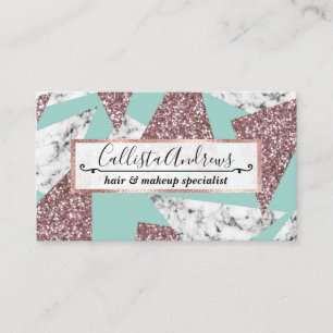 Rose Gold Glitter Marble Geometric Triangles Teal Business Card
