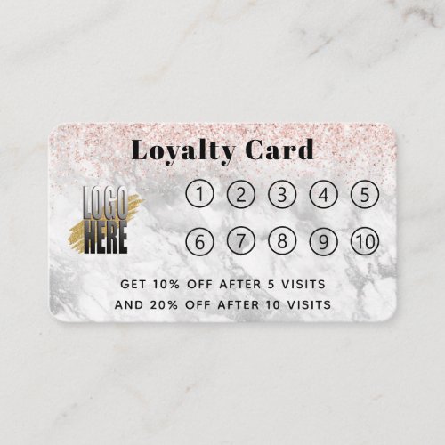 Rose Gold Glitter Marble  Logo 10 Visit  Loyalty C