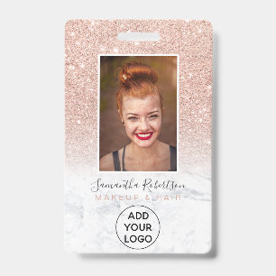 Rose gold glitter marble logo employee photo pass badge