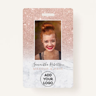 Rose gold glitter marble logo employee photo pass badge