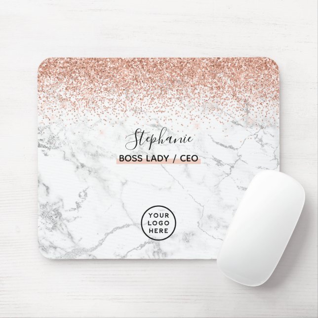 Rose Gold Glitter Marble Logo Your Name Boss Lady Mouse Pad (With Mouse)