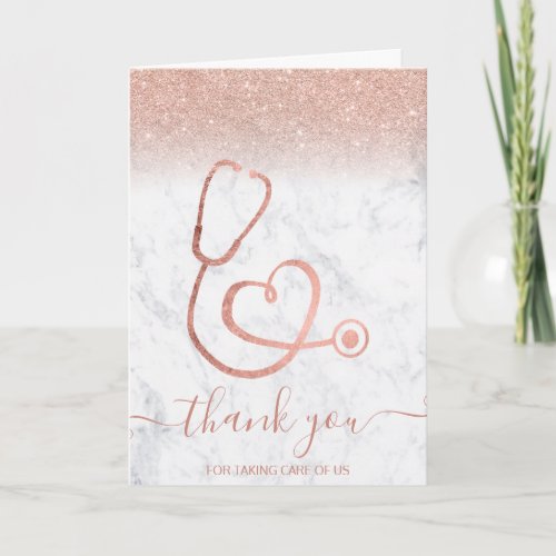 Rose gold glitter marble nurse thank you card