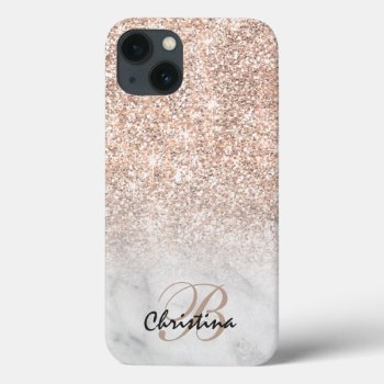 Rose Gold Glitter Marble Ombre Iphone 13 Case by girlygirlgraphics at Zazzle