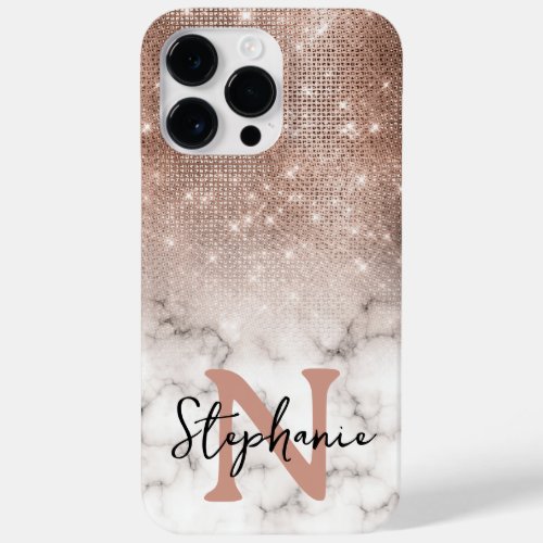 Rose Gold Glitter Marble Ombre Monogram Case_Mate iPhone 14 Pro Max Case