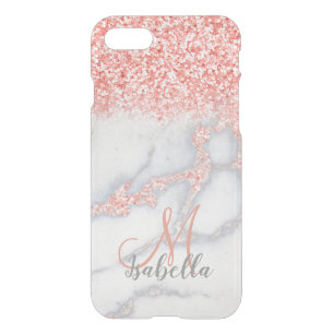Rose Gold Glitter Marble Ombre Monogram iPhone SE/8/7 Case