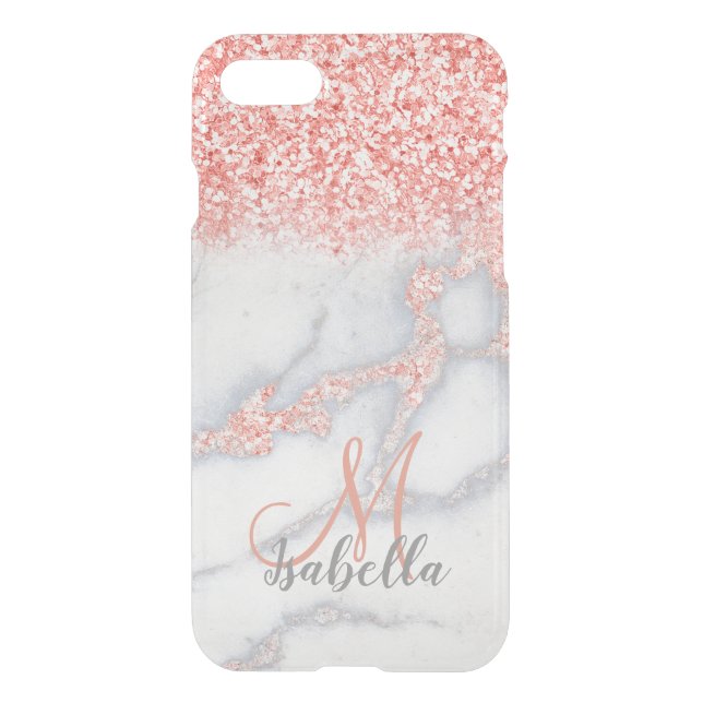Rose Gold Glitter Marble Ombre Monogram Uncommon iPhone Case (Back)