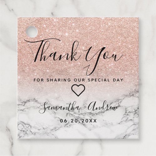 rose gold glitter marble ombre thank you wedding favor tags