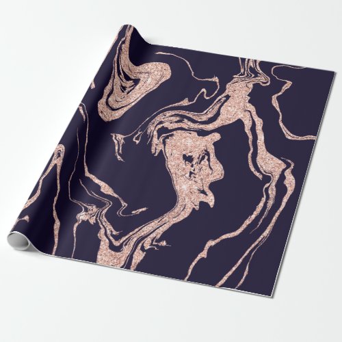 Rose gold glitter marble pattern navy blue wrapping paper