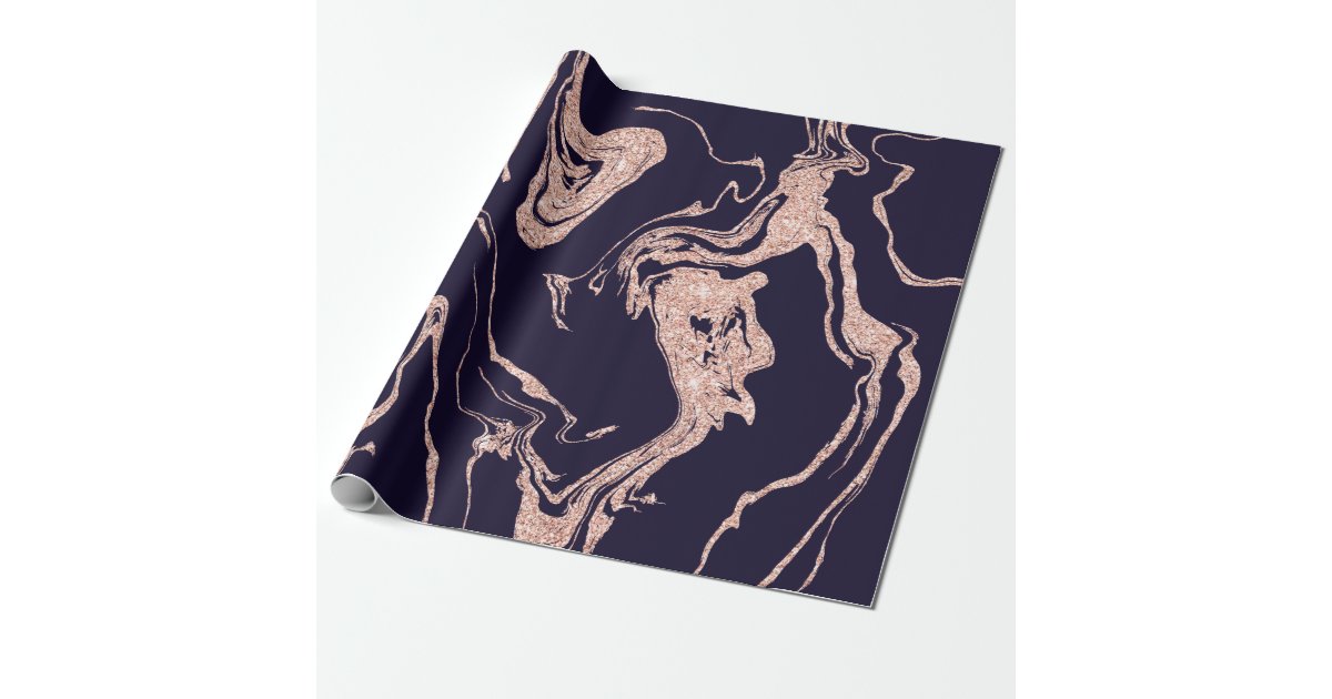 Rose gold glitter marble pattern navy blue wrapping paper | Zazzle