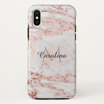 Rose Gold Glitter  Marble  Personalized Iphone Xs Case by CoolestPhoneCases at Zazzle